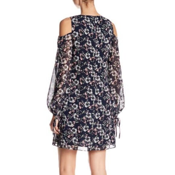 NEW Vince Camuto Women Navy Multi Floral Cold Shoulder Long Sleeve Dress - Picture 3 of 5